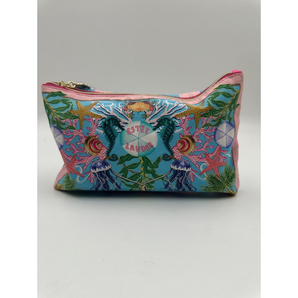 Estee Lauder Make Up Pouch Zipper Two Sided Tropical Reef Fish Recycled Material